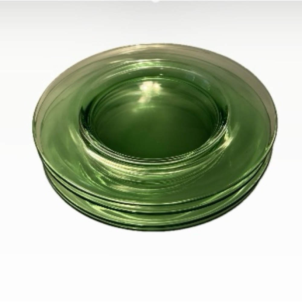 4  vintage green glass plates